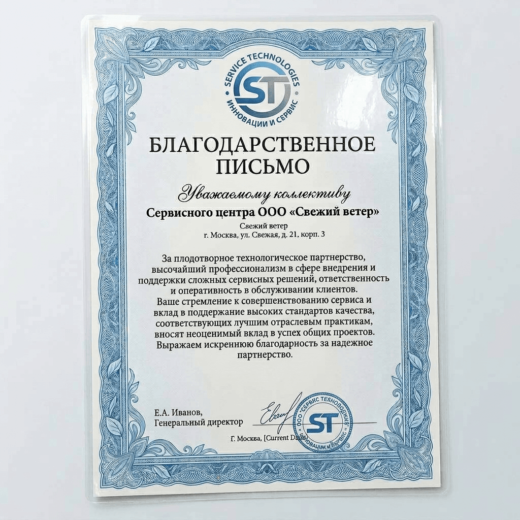 Благодарность от HP Technologies